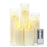 Amagic Flameless Candles Battery Operated, LED Candles with Remote and Timer, Acrylic Plexiglass Flickering Fake Candle for Wedding, Home Decor, Ivory White, Set of 5, D2.2 x H5 5 6 7 8