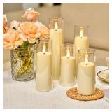 Amagic Flameless Candles Battery Operated, LED Candles with Remote and Timer, Acrylic Plexiglass Flickering Fake Candle for Wedding, Home Decor, Ivory White, Set of 5, D2.2 x H5 5 6 7 8