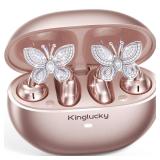 Kinglucky ClipFree Open-Ear Headphones with Butterfly Earrings, Ultra-Comfort & Snug Fit Clip On Earbuds, 50H Playtime Bluetooth 6.0 Wireless Headphones for Women Gifts, Sports & Workouts (Rose Gold)