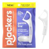 Plackers Gentle Line Floss Picks, Fresh Mint Flavor, Fold-Out FlipPick, QuickFix Grip, Easy Storage with Sure-Zip Seal, 75 Count