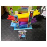 Montessori Toys for Toddlers, Children Race Track Toy with 4 Cars and 1 Wooden Parking Lot, Stable Base, Car Ramp Toy for 1 2 3 Year Old Boy Girl Gifts