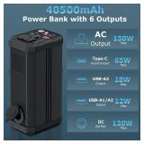 ZEALOTT Portable Power Bank 40500mAh /150W AC Outlet 1 DC Ports 3 USB Ports, PD 65W Fast Charging Compatible with Laptop MacBook iPhone, Home Backup Power Supply, Outdoors Camping & RVs