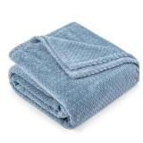 PAVILIA Soft Fleece Dusty Blue Throw Blanket for Couch, Lightweight Plush Warm Blankets for Bed, Fuzzy Cozy Flannel Blanket Throw for Sofa, Travel, Jacquard Pattern, Dusty Blue, Twin, 60x80 inch