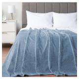 PAVILIA Soft Fleece Dusty Blue Throw Blanket for Couch, Lightweight Plush Warm Blankets for Bed, Fuzzy Cozy Flannel Blanket Throw for Sofa, Travel, Jacquard Pattern, Dusty Blue, Twin, 60x80 inch