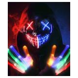STONCH Halloween Glow Mask Skeleton Gloves Set, 3 Modes Light Up Scary LED Mask with LED Glow Gloves, Halloween Costumes glow purge Masks