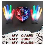 STONCH Halloween Glow Mask Skeleton Gloves Set, 3 Modes Light Up Scary LED Mask with LED Glow Gloves, Halloween Costumes glow purge Masks