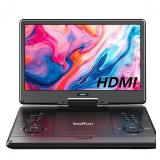 BOIFUN 15.7 Portable DVD Player with 14.1 Large HD Screen, HDMI Input,5 Hours Rechargeable Battery, Support Sync TV, USB, SD Card and Multiple Disc Formats, Dual Speaker, Rich Matte Black