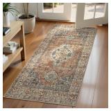 Lahome Oriental Small Area Rug, 2x4 Soft Washable Rugs for Entryway Kitchen, Non-Slip Ultra-Thin Fall Indoor Door Mat Distressed Vintage Small Carpet for Bathroom Bedroom, Peach/Orange