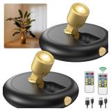 Ler0ktr Rechargeable Battery LED Spotlight Indoor: Wireless Mini Art Accent Spot Lights with Timer Remote - Small Dimmable Uplight for Plants Display Painting Dartboard Artwork Portrait Closet