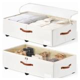 KitHero 60L Large Under Bed Storage with Wheels Pack of 2, Underbed Shoe Container Bin with Clear Lid Cover, 10.5 Inches Rolling Under Bed Drawer Storage Bag Basket for Boots Quilt Sweater - White