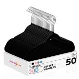 HOUSE DAY 14 Inch Kids Velvet Hangers 50 Pack, Durable Big Kid Hangers for Youth, Teen, Non Slip Kids Felt Hanger, Cute Childrens Hanger for Closet, Black