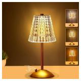 HPUFKOT Portable Crystal Metal Desk Lamp,3-Color Touch Control, Rechargeable Battery - Ideal Bedside Lamp for Bedroom Nightstand (Metal Gold)