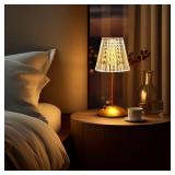 HPUFKOT Portable Crystal Metal Desk Lamp,3-Color Touch Control, Rechargeable Battery - Ideal Bedside Lamp for Bedroom Nightstand (Metal Gold)