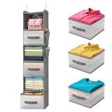 BIEBOS 6-Tier Hanging Closet Organizer with Drawers and Side Pockets Versatile Closet Storage for Shoes, Hats, Belts, and Purses