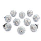 Ajuny Ceramic Knobs Handpainted Cupboard Drawer Door and Furniture Pulls for Kitchen Bathroom Dresser Decorative Handles Glossy Finishing Knob Grey and White, Pack of 10