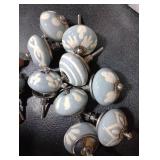 Ajuny Ceramic Knobs Handpainted Cupboard Drawer Door and Furniture Pulls for Kitchen Bathroom Dresser Decorative Handles Glossy Finishing Knob Grey and White, Pack of 10