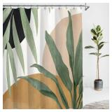 GEYUBTL Boho Sage Green Shower Curtain 72x72 Inches - Tropical Leaf Bathroom Decor, Waterproof Polyester with 12 Hooks, Minimalist Mid-Century Bohemian Style