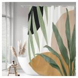 GEYUBTL Boho Sage Green Shower Curtain 72x72 Inches - Tropical Leaf Bathroom Decor, Waterproof Polyester with 12 Hooks, Minimalist Mid-Century Bohemian Style