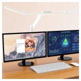 Micomlan Led Desk Lamp for Home Office, White Architect Desk Lamp with Clamp for Crafting, 24W Bright Rotatable Led Table Light Stepless Dimming Tempering Wide Computer Light with Atmosphere Lighting