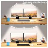 Micomlan Led Desk Lamp for Home Office, White Architect Desk Lamp with Clamp for Crafting, 24W Bright Rotatable Led Table Light Stepless Dimming Tempering Wide Computer Light with Atmosphere Lighting