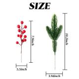 RONYOUNG Artificial Pine Branches Christmas Holly Berries Artificial Red Berry Stems for Christmas Wreath Decorations Xmas Tree Decoration