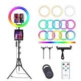13 Selfie Ring Light with 76 Tripod Stand & 3 Phone Holder, LED Camera Ringlight with 48 RGB Colors Modes & Musical Rhythm Mode and 12 Brightness Dimmable for Makeup/Photography/Videos/Vlog/TikTok