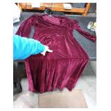 Urban CoCo Women Long Sleeve V-Neck Velvet Stretchy Long Dress (X-Large, Wine Red)