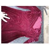 Urban CoCo Women Long Sleeve V-Neck Velvet Stretchy Long Dress (X-Large, Wine Red)