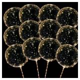 12 Pack Big Light Up BOBO Led Balloons with Sticks - Clear Balloons with Lights, Glow in the Dark, Flicker in the Daylight - Perfect Glow Party Supplies for Birthday, Wedding, Graduation
