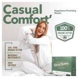 TEXAS LINEN CO. 100% Organic Cotton Percale Sheets King Size - 4 PC White Organic Sheets King Set, Soft, Crisp & Cooling, Fully Elasticized 16 Deep Pocket Hotel Bedsheet Set - GOTS Certified