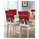 Red Snowman Christmas Chair Covers - 4 Pcs Dining Room Chair Back Covers, Xmas Tree Chair Slipcovers, Winter Snowflake Removable Chair Protectors Covers for Kitchen/Party Christmas Decorations 19x20