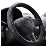 Elantrip Sport Leather Steering Wheel Cover 14 1/2 inch to 15 inch Universal, Padded Soft Grip Breathable for Car Truck SUV Jeep, Anti Slip Odorless Black