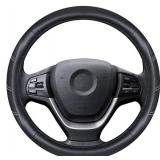 Elantrip Sport Leather Steering Wheel Cover 14 1/2 inch to 15 inch Universal, Padded Soft Grip Breathable for Car Truck SUV Jeep, Anti Slip Odorless Black