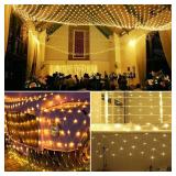 LJLNION Christmas Net Lights, 360 LED 12ft x 5ft Connectable Mesh Fairy String Lights,8 Modes Low Voltage Safe Adaptor for Xmas Trees, Bushes, Wedding, Outdoor Garden Decorations, Warm White