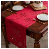 ARTABLE Christmas Table Runner Burgundy Hollow Snowflakes with Laser Die-Cut Exquisite Rectangle Vintage Patterns Shabby Chic for Holiday Wedding Long Dinner Tables Indoor Outdoo (16 x 104 Inch, Red)