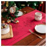 ARTABLE Christmas Table Runner Burgundy Hollow Snowflakes with Laser Die-Cut Exquisite Rectangle Vintage Patterns Shabby Chic for Holiday Wedding Long Dinner Tables Indoor Outdoo (16 x 104 Inch, Red)