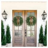 Christmas Decorations -24 Inch Christmas Wreath, Norfolk Pine Wreath, Christmas Wreaths for Front Door, Christmas Door Wreath with Bow Ribbon for Home Table Wall Window Indoor Outdoor