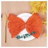 Nydotd 6pcs Fall Cheesecloth Napkins Thanksgiving Boho Dinner Napkins Wrinkled Rustic Linen Table Decorative Cloth Napkins for Wedding Party Baby Shower Family 20 x 20 Inch (Orange)