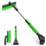 SEAAES 33 Inch Ice Scraper with Snow Brush for Car Windshield, Extendable Snow Scraper and Brush with Foam Grip for Truck SUV Vehicle Window - Green