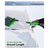SEAAES 33 Inch Ice Scraper with Snow Brush for Car Windshield, Extendable Snow Scraper and Brush with Foam Grip for Truck SUV Vehicle Window - Green