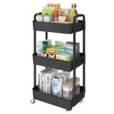 Laiensia 3-Tier Storage Carts,Multifunction Utility Rolling Cart Kitchen Storage Organizer,Mobile Shelving Unit Cart with Lockable Wheels for Bathroom,Laundry,Living Room,With Classified Sticker,Black