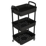 Laiensia 3-Tier Storage Carts,Multifunction Utility Rolling Cart Kitchen Storage Organizer,Mobile Shelving Unit Cart with Lockable Wheels for Bathroom,Laundry,Living Room,With Classified Sticker,Black