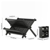 HBlife Dish Rack, Black Bamboo Folding 2-Tier Collapsible Drainer Dish Drying Rack with Utensils Flatware Holder Set (Dish Rack with Utensil Holder)