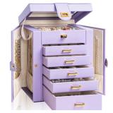 AKOZLIN Jewelry Box Organizer Functional Leather Jewelry Storage Case for Women Girls Ring Necklace Earring Bracelet Holder Organizer with Mirror Purple