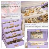AKOZLIN Jewelry Box Organizer Functional Leather Jewelry Storage Case for Women Girls Ring Necklace Earring Bracelet Holder Organizer with Mirror Purple