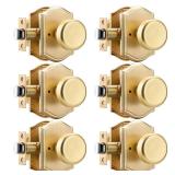 STARPY 6 Pack Pismo Doorknobs for Bath & Bedroom, Gold Interior Door Knobs with Camelot Trim, Satin Brass Door Knob with Lock
