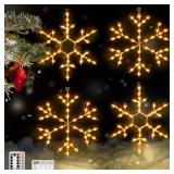 Tuanse 4 Pcs Christmas Silhouette Window Lights Christmas Snowflake Lights with Remote Control LED Lighted Snowflake Decorations Xmas for Window Wall (Warm White)