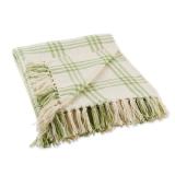 DII Modern Farmhouse Plaid Collection Cotton Fringe Throw Blanket, 50x60, White/Antique Green