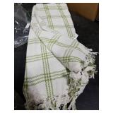 DII Modern Farmhouse Plaid Collection Cotton Fringe Throw Blanket, 50x60, White/Antique Green