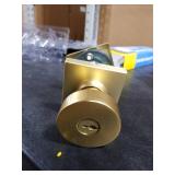 Kwikset Pismo Entry Door Knob with Lock and Key, Secure Keyed Handle Exterior Doorknob, Front Entrance and Bedroom, Satin Brass, Square, Pick Resistant SmartKey Rekey Security, Microban Protection